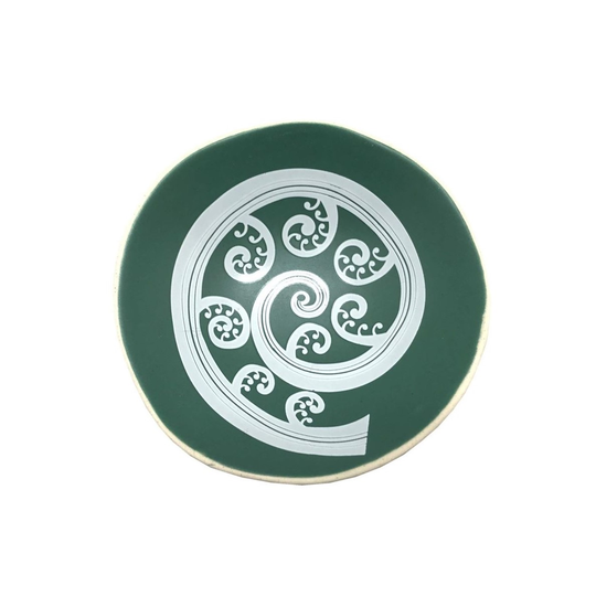 White Fern Frond on Green 7cm Bowl