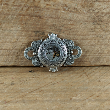 Large Porthole Brooch Timepiece Silver