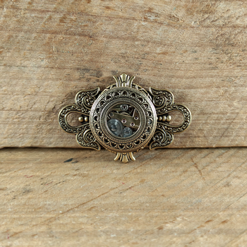 Large Porthole Brooch Timepiece Brass