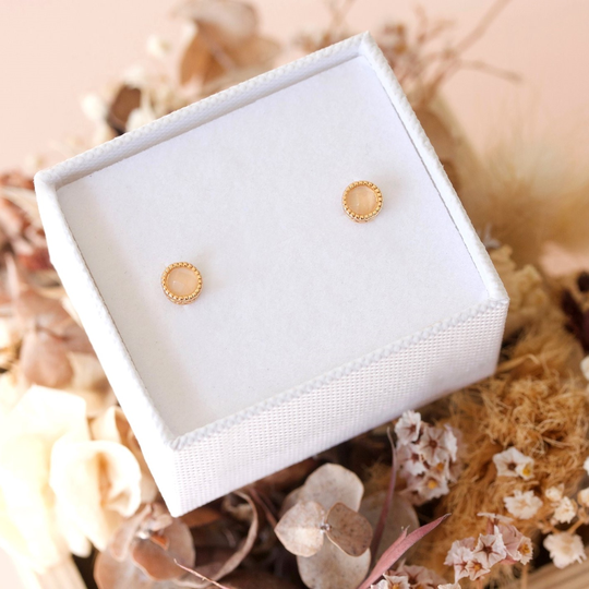 Rose Quartz Filligree Studs Gold Plate