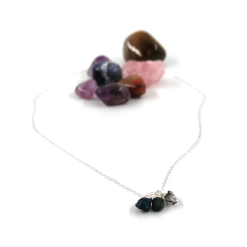 Silver Mini Raw Stone Trio Necklace Nature