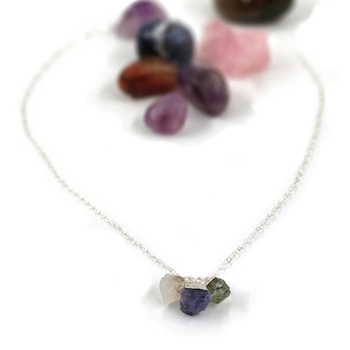 Silver Raw Stone Trio Necklace Reverse