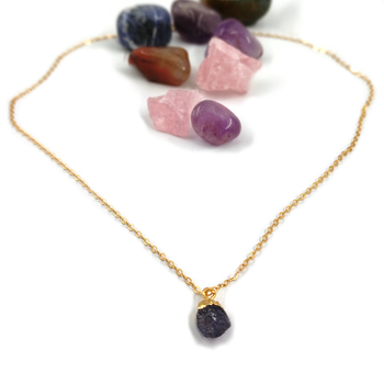 Gold Mini Raw Stone Pendant Tanzanite