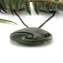 Pounamu Pendant Large Disc w Koru Detail