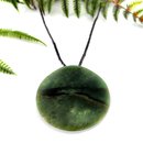 Pounamu Pendant Large Disc w Koru Detail