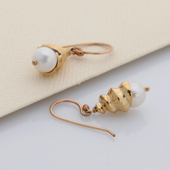 Spiral Shell Pearl Earrings Gold Plate
