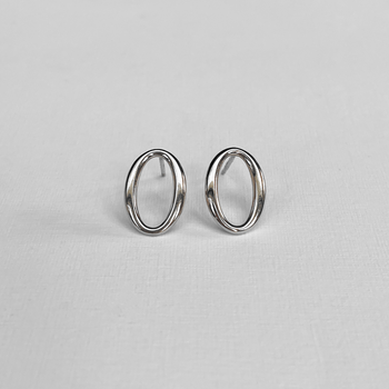 Small Oval Stud Earrings Silver