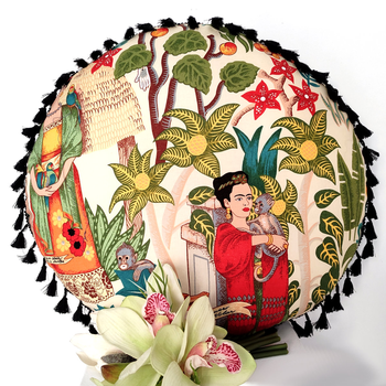 Frida Round Cushion w Charcoal Velvet