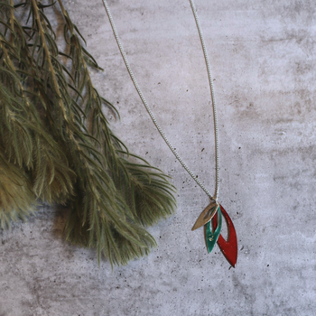 Three Leaf Pendant Silver Green Red