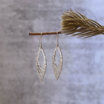 Medium Abstract Leaf Earrings Silver