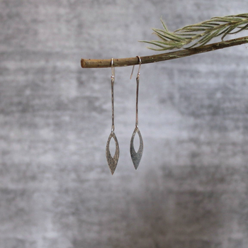 Medium Long Abstract Leaf Earrings Silver