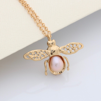 Honey Bee Necklace Gold Plate