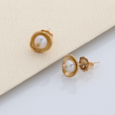 Caviar Studs with Freshwater Pearl Gold-jewellery-The Vault