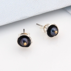 Caviar Studs with Freshwater Pearl Silver-jewellery-The Vault