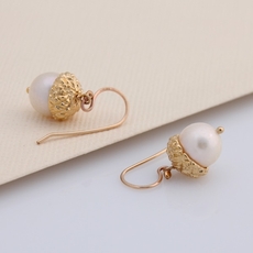 Acorn Earrings White Pearl Gold Plate-jewellery-The Vault