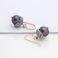 Acorn Earrings Peacock Pearl Silver-jewellery-The Vault