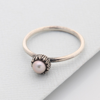 Textured Cap Ring w Pink Pearl