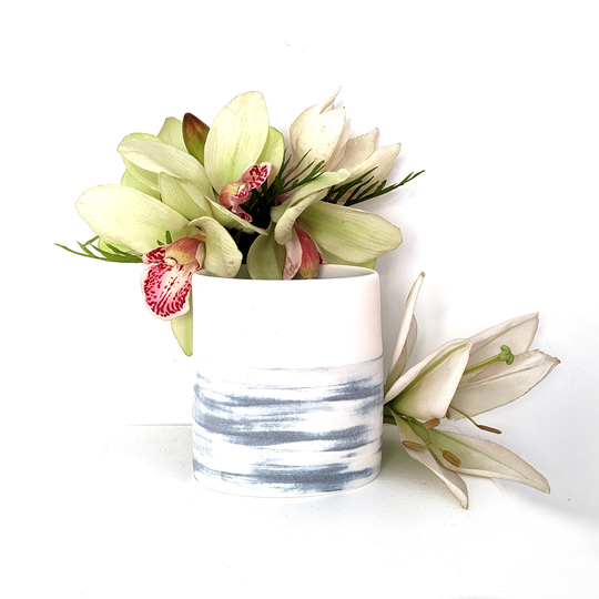 Short Oval Vase Denim Shibori