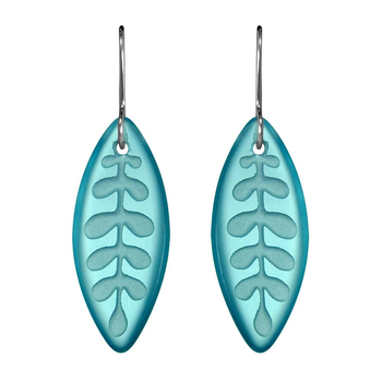 Glass Kowhai Leaf Earrings Light Blue