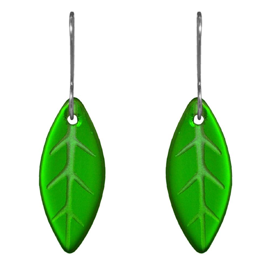 Glass Leaf Earrings Green