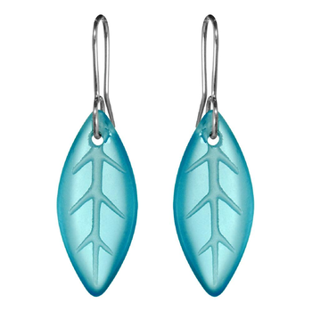 Glass Leaf Earrings Light Blue