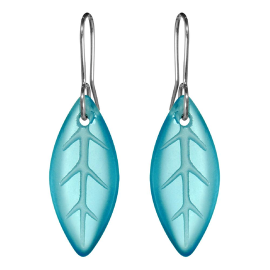 Glass Leaf Earrings Light Blue