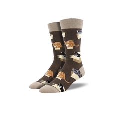 Men's Socks Cat in a Box Heather Brown-artists-and-brands-The Vault
