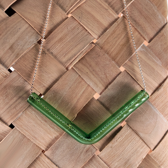 Green Angle Necklace Silver Chain