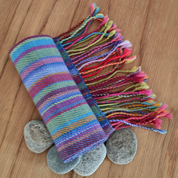 Hand Dyed Merino Scarf Stripes Blue