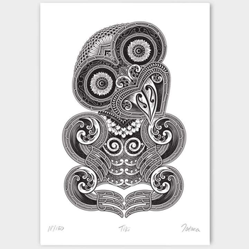 Tiki Black and White Print A3