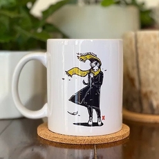 Windy Welly Girl Yellow Scarf Mug-lifestyle-The Vault