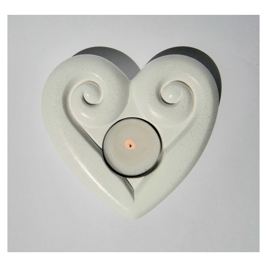 White Marble Candle Holder Koru Heart