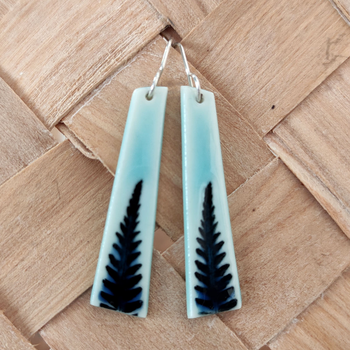 Porcelain Earrings Long Ponga Fern Green