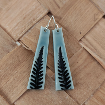 Porcelain Earrings Long Ponga Fern Blue