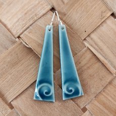 Porcelain Earrings Long Koru Blue-jewellery-The Vault