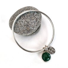 Pounamu & Kowhai Charm Bangle Silver-jewellery-The Vault