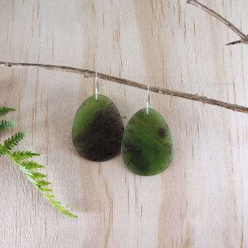 Pounamu Earrings Oval Silver Hooks 