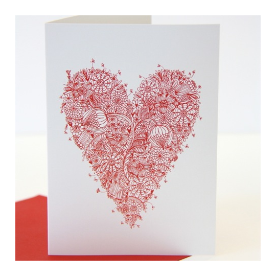 Illustrated Heart Card Red