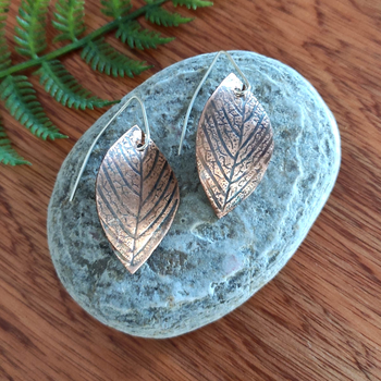 Small Imprint Leaf Earrings Copper