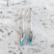 Long Double Leaf Earrings Silver Blue-jewellery-The Vault