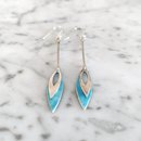 Long Double Leaf Earrings Silver Blue