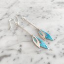 Long Double Leaf Earrings Silver Blue