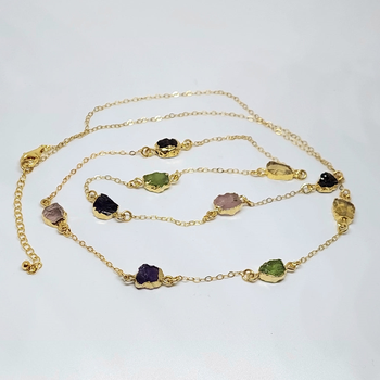 Multi Gemstone Necklace Gold Plate