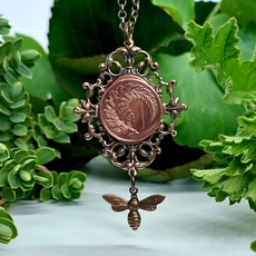 Garden Frame Pendant w Bee Brass-jewellery-The Vault