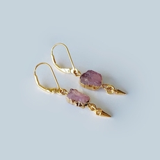 Rose Quartz Gemstone Earrings Gold Plate-jewellery-The Vault