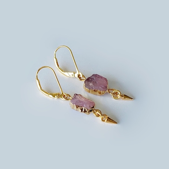 Rose Quartz Gemstone Earrings Gold Plate