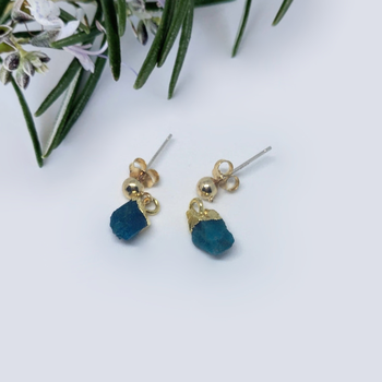 Gold Mini Raw Stone Earrings Apatite