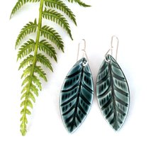 Porcelain Earrings Leaf Blue-jewellery-The Vault