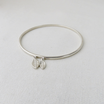 2 Leaf Charm Bangle Silver