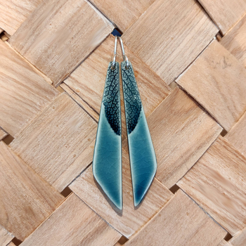 Porcelain Earrings Long Leaf Blue